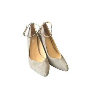 ALDO Women's Size 8 Charcoal Gray Faux Suede Ankle Strap Pumps 4"‎ Heel Pointed